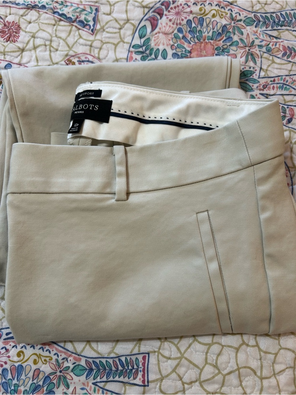 Talbots Cream Straight-Leg Petite Dress Pants- 12p